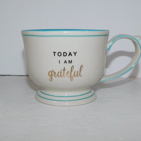 Today i Am Grateful White Blue Polka Dot Coffee Tea mug - Picture 2 of 6